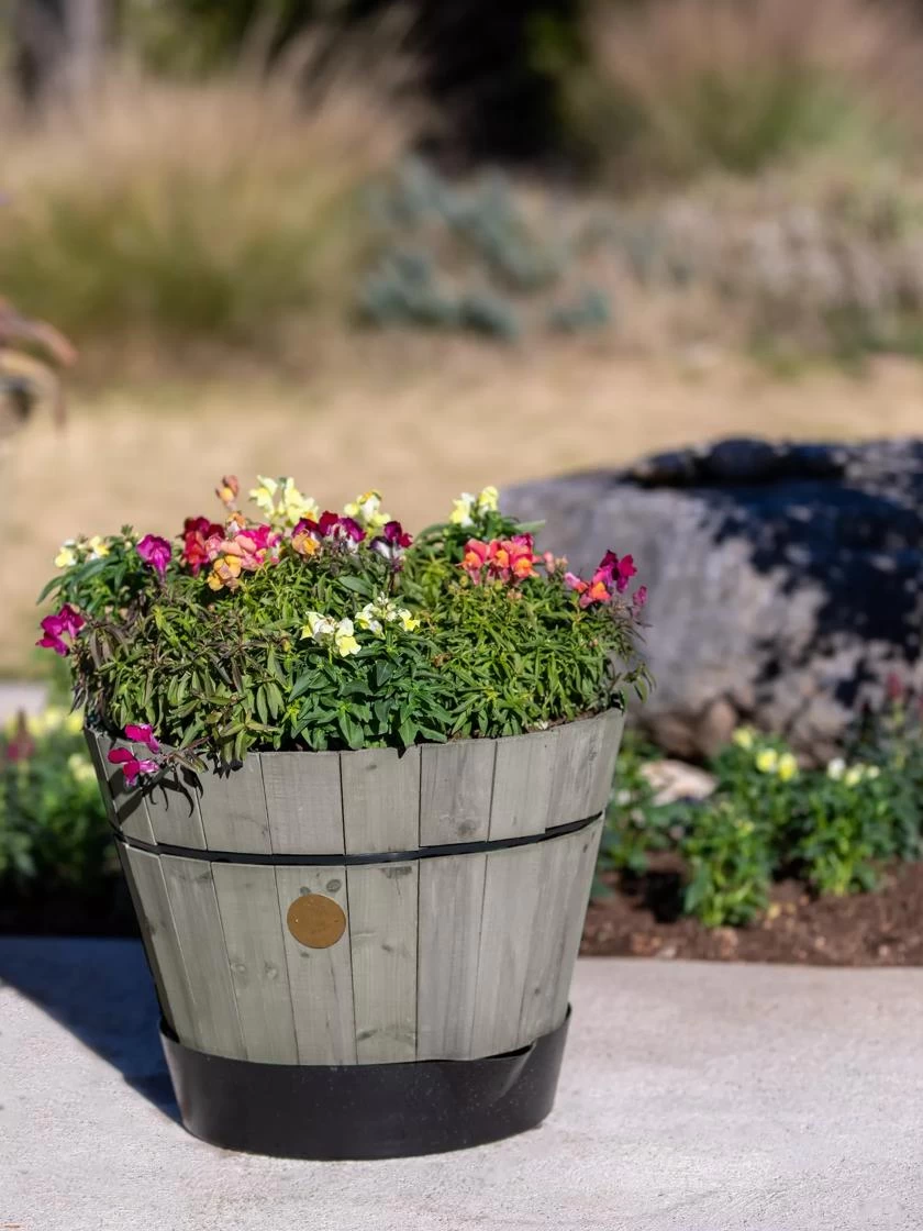 VegTrug® Build-a-Barrel Wooden Planter With Self-Watering Reservoir Tray, 18" 1 VegTrug® Build-a-Barrel Wooden Planter With Self-Watering Reservoir Tray, 18"