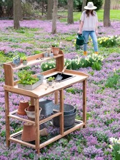 Dynamic Acacia Potting Bench With Soil Reservoir -Gardening Sales Store 8611009 4130 1
