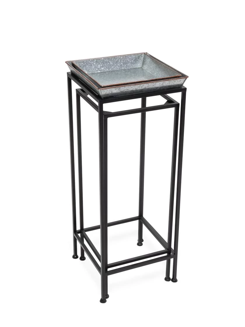 Square Nesting Plant Stands With Galvanized Trays, Set Of 2 2 Square Nesting Plant Stands With Galvanized Trays, Set Of 2 - Image 2