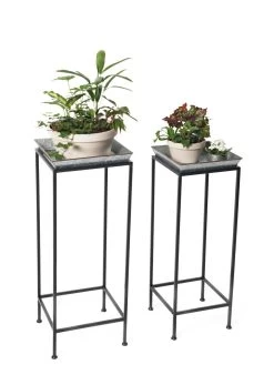 Square Nesting Plant Stands With Galvanized Trays, Set Of 2 5 Square Nesting Plant Stands With Galvanized Trays, Set Of 2 -Gardening Sales Store 8611976 7298 tif