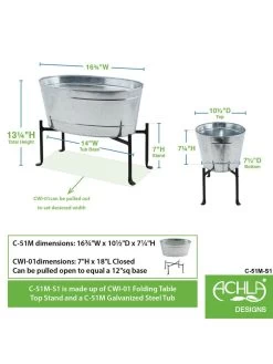 Achla Designs Mini Oval Galvanized Tub With Folding Stand -Gardening Sales Store 8612906 04v