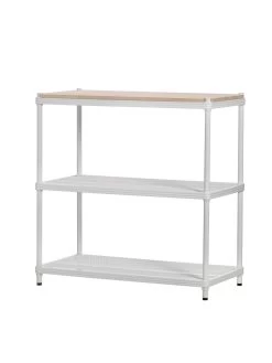 MeshWorks © 3 Tier Plant Shelving With Wood Top -Gardening Sales Store 8613017 01v meshworks 3 tier plant shelf with wood top white