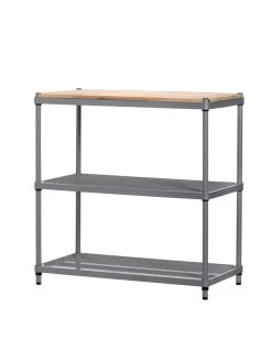 MeshWorks © 3 Tier Plant Shelving With Wood Top -Gardening Sales Store 8613017 04v meshworks 3 tier plant shelf with wood top silver